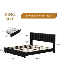 gaomon Full Size Bed Frame, Bed Frame Upholstered Platform Bed with Velvet Headboard, Wing Edge Design, 2 Storage Drawers