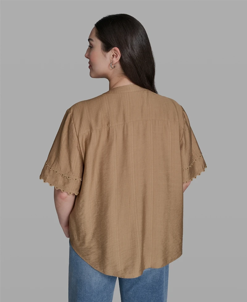 Karl Lagerfeld Paris Plus Rayon-Blend V-Neck Top
