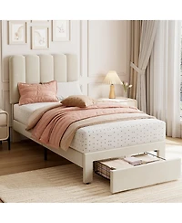 gaomonBed Frame with Under, Upholstered Platform Bed with Wave Headboard for Kids/Girls, No Box Spring Needed