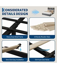 homfan Upholstered Bed Frame with Led Storage Headboard, Charging Station and 2 Drawers