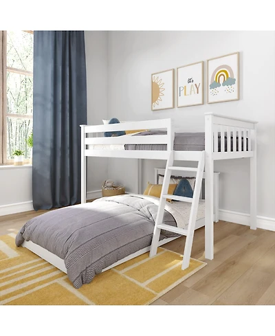 Max & Lily Low Loft, White with Classic Twin Floor Bed