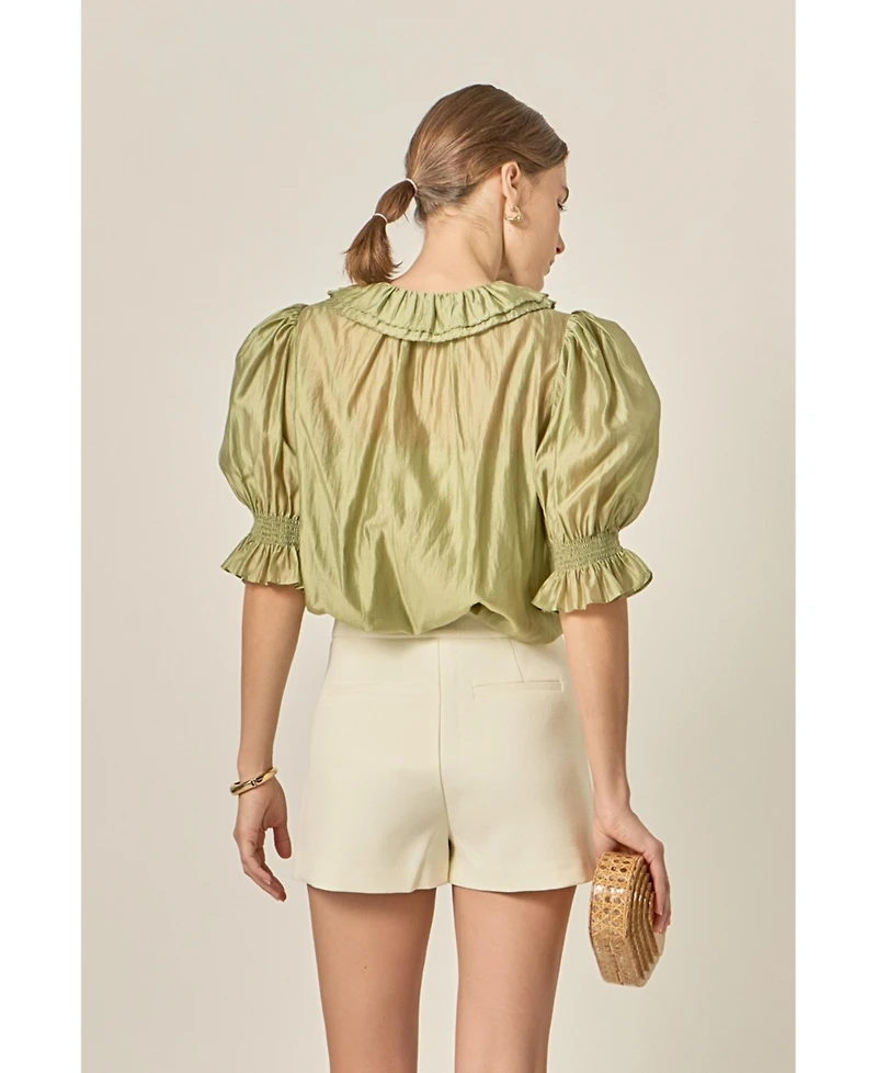 English Factory Women's Ruffled Short Sleeves Blouse