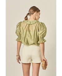 English Factory Women's Ruffled Short Sleeves Blouse