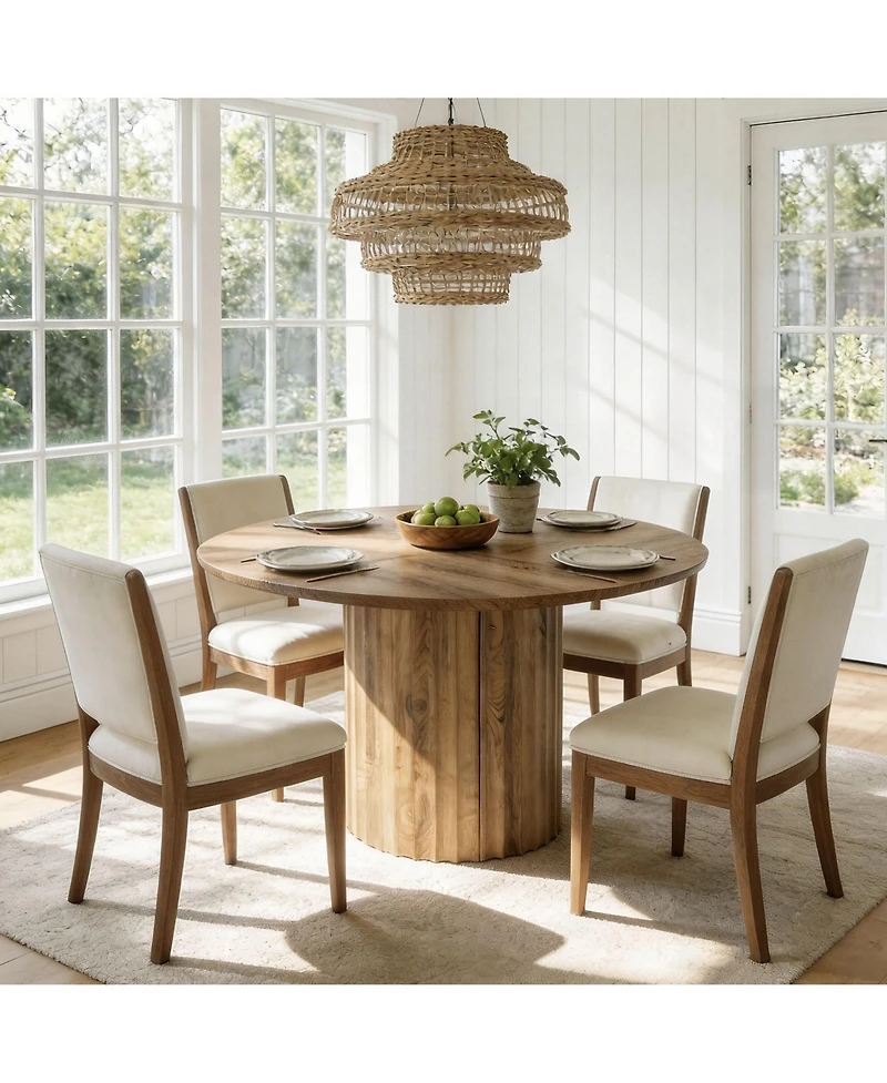 Tribesigns 47 Inch Round Dining Table, Modern Farmhouse Kitchen Table with Fluted Pedestal Base, Circle Dinner Table