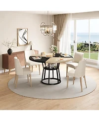 homfan Round Dining Table with Storage Shelf for 4-6, Farmhouse Kitchen Cross Base Room, Living Apartment