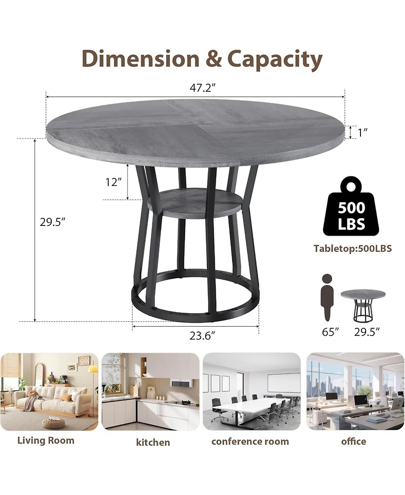 homfan Round Dining Table with Storage Shelf for 4-6, Farmhouse Kitchen Cross Base Room, Living Apartment