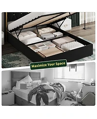 homfan Velvet Lift-Up Storage Bed Frame with Wingback Headboard and Gold Trim, Diamond Tufted Platform Bed