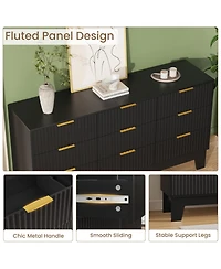 gaomon 9 Drawer Fluted Dresser - Modern Wooden Chest of Drawers with Metal Handle, Clothes Storage Organizer for Bedroom, Hallway, Entryway