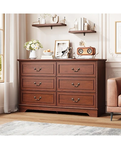 gaomon 6 Drawer Dresser For Bedroom, 47" Wide Double Chest of Drawers, Living Room, Hallway, Entryway