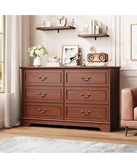 gaomon 6 Drawer Dresser For Bedroom, 47" Wide Double Chest of Drawers, Living Room, Hallway, Entryway