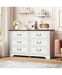 gaomon 6 Drawer Dresser For Bedroom, 47" Wide Double Chest of Drawers, Living Room, Hallway, Entryway