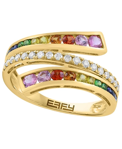 Effy Collection Multi-Sapphire (5/8 ct. t.w.), Tsavorite (1/2 ct. t.w.) & Diamond (1/4 ct. t.w.) Ring in 14k Yellow Gold