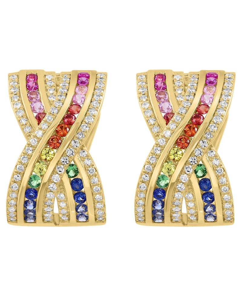 Effy Collection Multi-Sapphire (7/8 ct. t.w.), Tsavorite (1/20 ct. t.w.) & Diamond (3/8 ct. t.w.) Earrings in 14k Yellow Gold