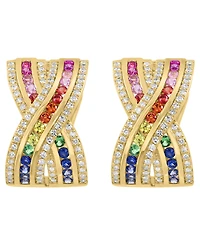 Effy Collection Multi-Sapphire (7/8 ct. t.w.), Tsavorite (1/20 ct. t.w.) & Diamond (3/8 ct. t.w.) Earrings in 14k Yellow Gold