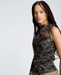 Kenneth Cole Women's Printed Mock Neck Mesh Tank Top