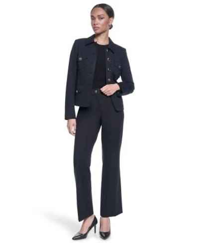Karl Lagerfeld Paris Womens Cropped Collared Neck Jacket Mid Rise Woven Pants