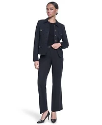 Karl Lagerfeld Paris Womens Cropped Collared Neck Jacket Mid Rise Woven Pants