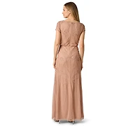 Adrianna Papell Women's Beaded Blouson Boat Neck Gown