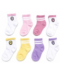 Rainbow Sugar Girls' 4-8.5 Mid Crew Socks, 8-Pack