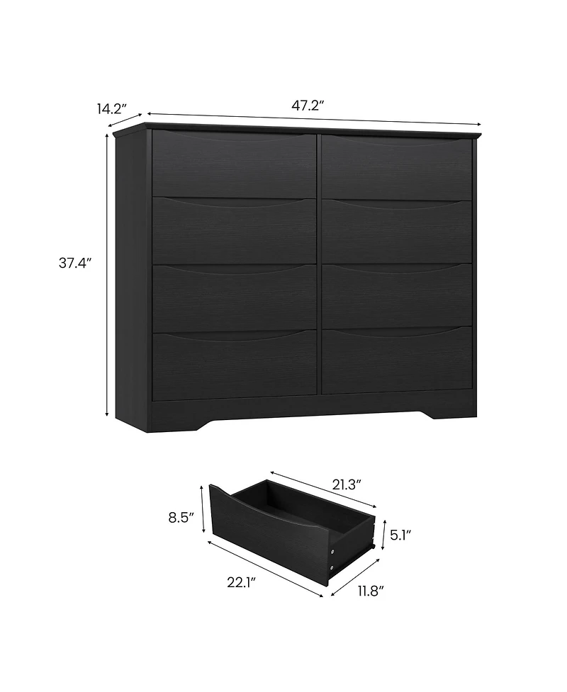homfan Tall 8-Drawer Wooden Dresser, Modern Storage Cabinet with Deep Drawers and Wide Top for Multi-Room Use