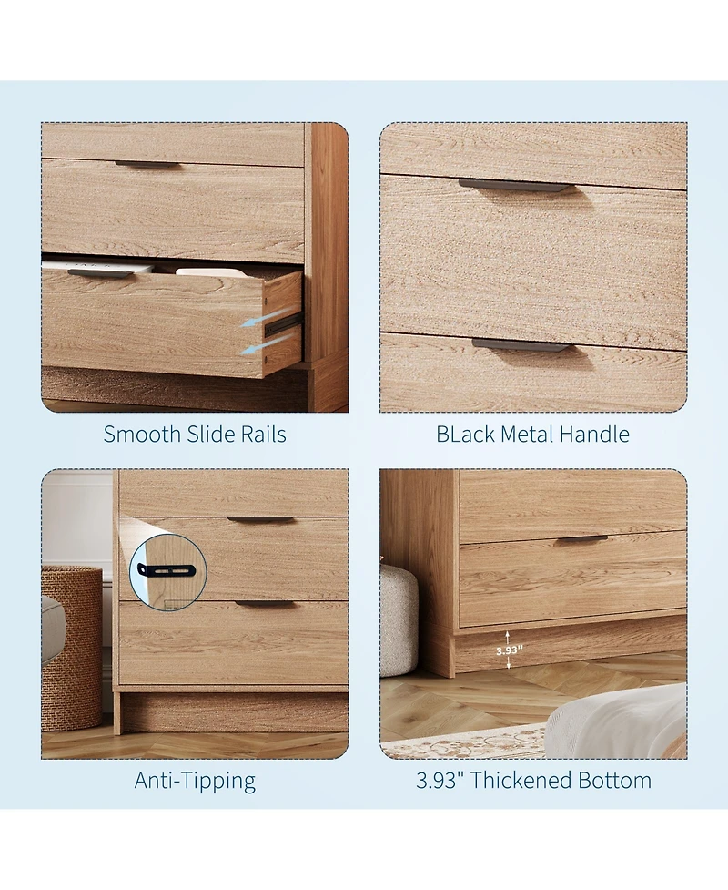 homfan 52.5" Wide Fluted 6-Drawer Dresser, Modern Wooden Storage Cabinet, Multi-Function Organizer and Tv Stand for Bedroom, Living Room, Hallway