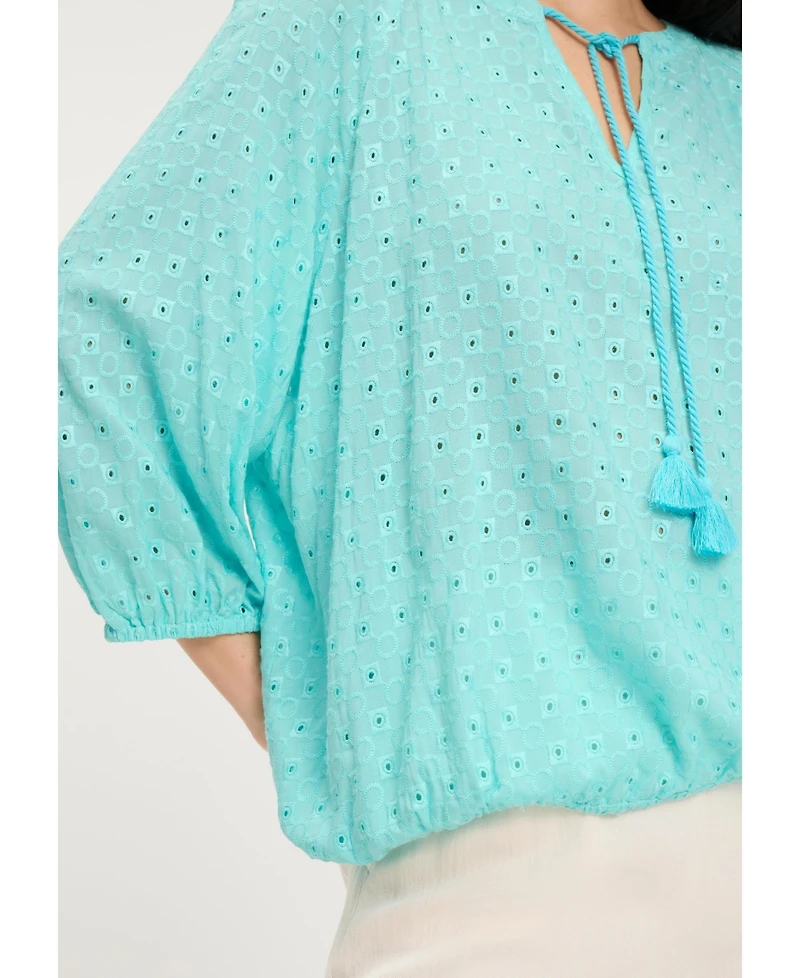 Olsen Women's Eyelet Embroidered Tunic Blouse