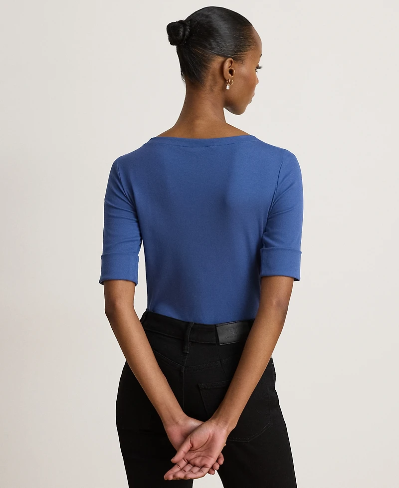 Lauren Ralph Petite Stretch Cotton Boatneck Tee