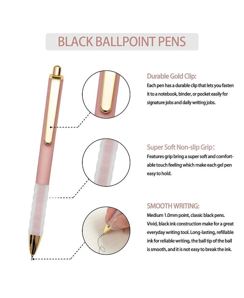 Gnuadz Ballpoint Pens Retractable Soft Grip 1mm Medium Point