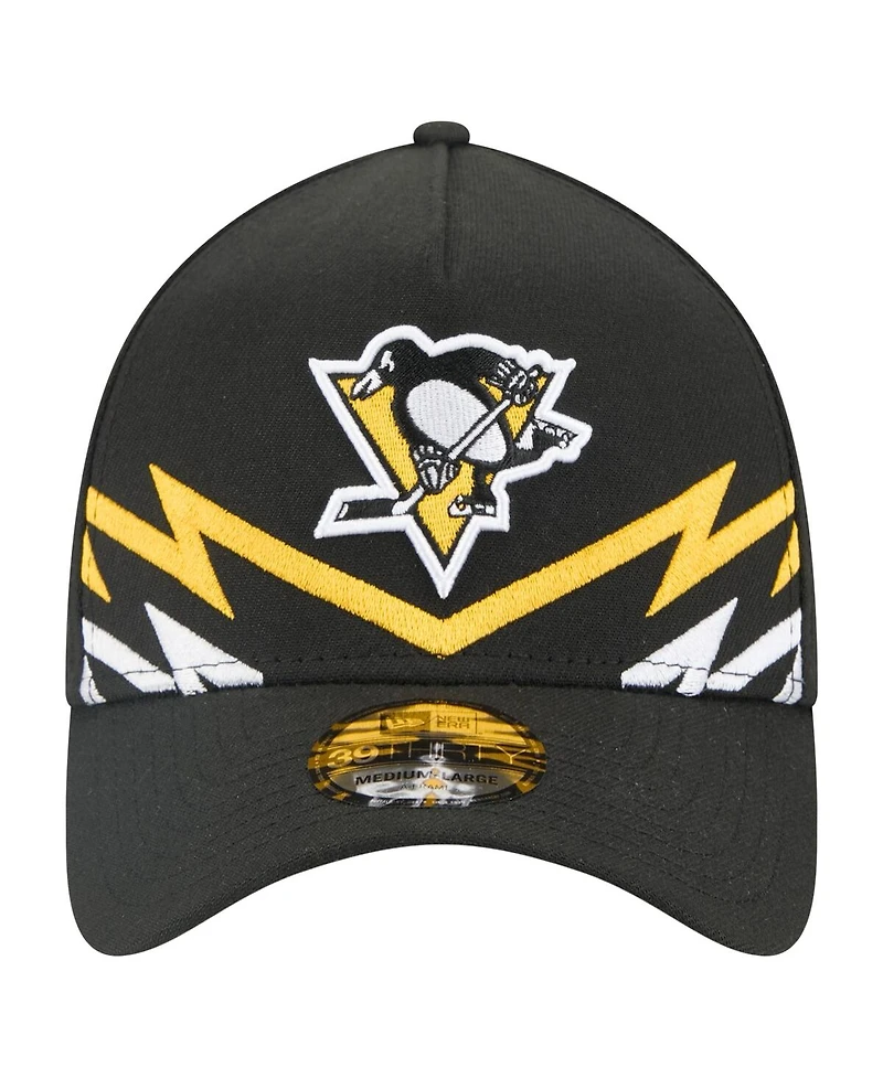 New Era Men's Black Pittsburgh Penguins 39THIRTY A-Frame Perforated Flex Hat