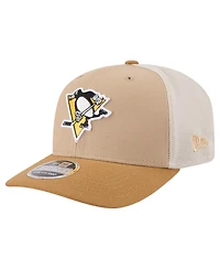 New Era Men's Tan/Light Brown Pittsburgh Penguins Two-Tone Trucker 9SEVENTY Stretch Snap Adjustable Hat
