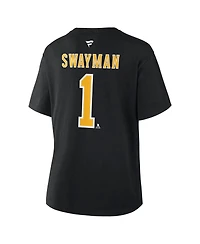 Fanatics Women's Jeremy Swayman Black Boston Bruins Authentic Stack Name & Number T-Shirt