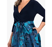 Betsy & Adam Plus V-Neck Gown