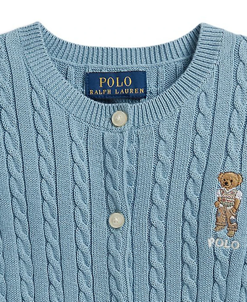 Polo Ralph Lauren Girls' 2T-6X Bear Mini-Cable Cardigan Sweater