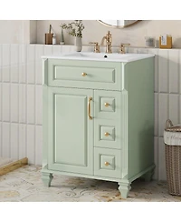 Thirtypeachy Freestanding Vanity With Ceramic Sink, Solid Wood and Mdf Cabinet, Flip-Out Drawer 3 Drawers