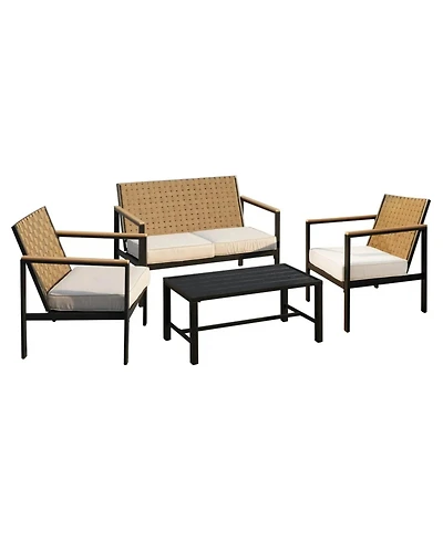 Yiortwo 4 Piece Metal Patio Furniture Set Outdoor Loveseat Chairs with Cushions