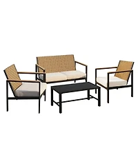 Yiortwo 4 Piece Metal Patio Furniture Set Outdoor Loveseat Chairs with Cushions