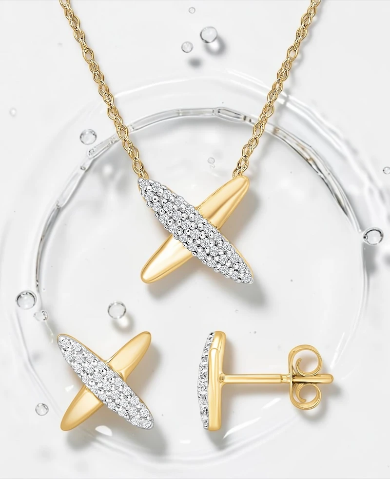 Wrapped Diamond X Shape Necklace (1/10 ct. t.w.) in 10k Yellow Gold