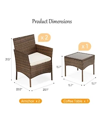 Yiortwo 3 Piece Patio Furniture Set Rattan Outdoor Chair with Cushions