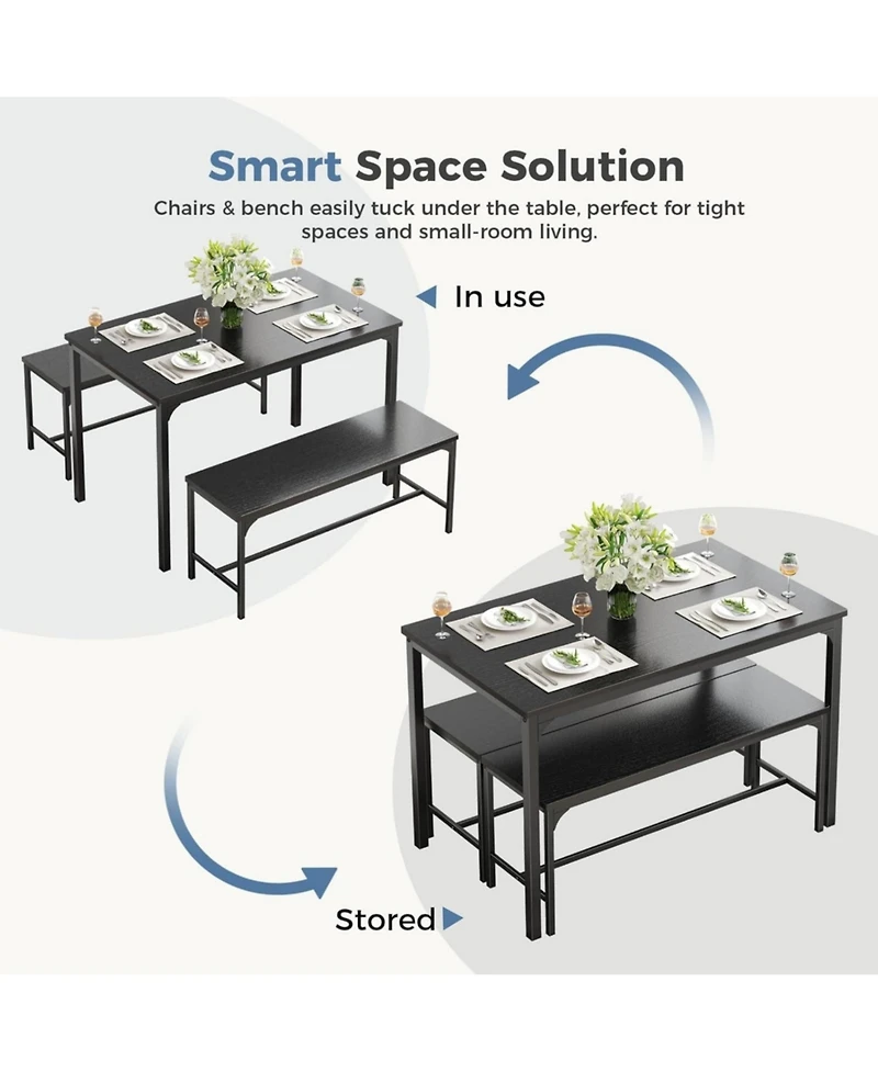 Yiortwo 3-Piece Dining Table Set with Benches, 4-Person Kitchen