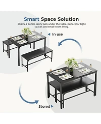Yiortwo 3-Piece Dining Table Set with Benches, 4-Person Kitchen