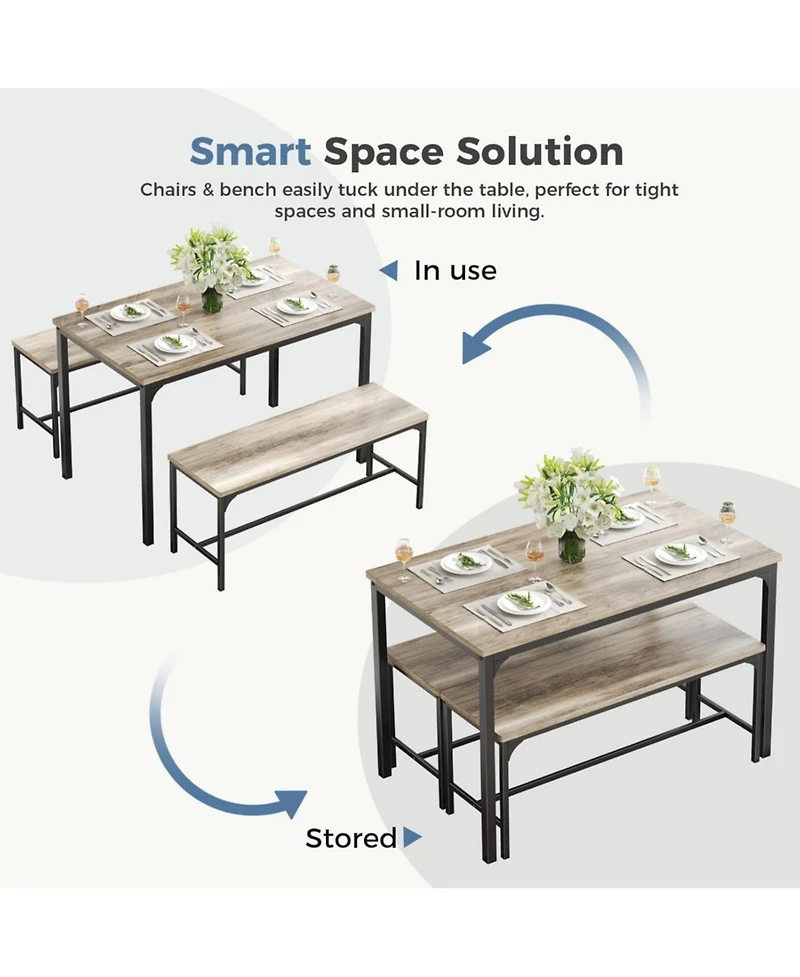 Yiortwo 3-Piece Dining Table Set with Benches, 4-Person Kitchen
