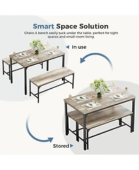 Yiortwo 3-Piece Dining Table Set with Benches, 4-Person Kitchen
