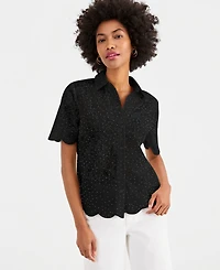 I.n.c. International Concepts Women's Crystal Embellished Short-Sleeve Button Down, Macy's Exclusive