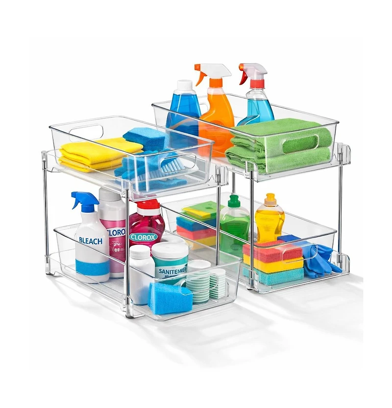 Sorbus 2 Pack 2-Tier Pull-Out Cleaning Organizers for Utility Organization, Household and Cleaning Supplies