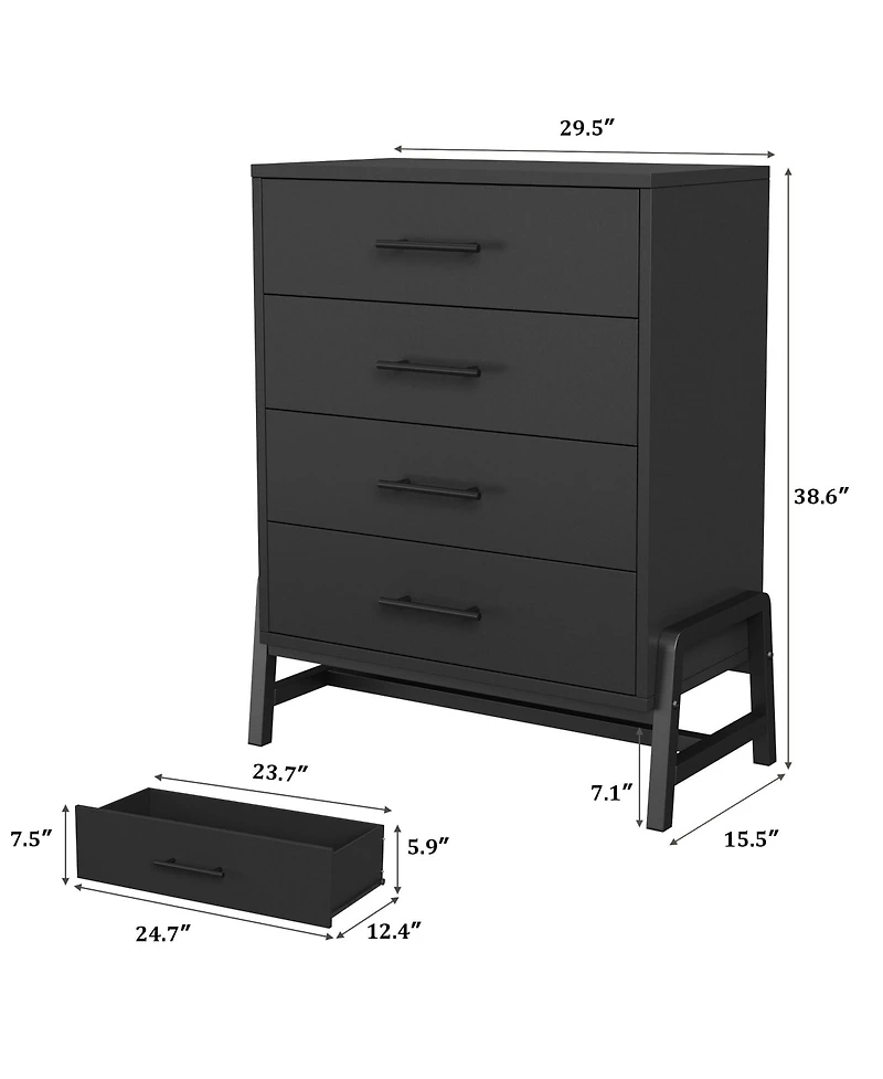 homfan 29.5" 4-Drawer Narrow Tall Cabinet, Freestanding Wooden Storage Unit with Metal Handles for Home Use