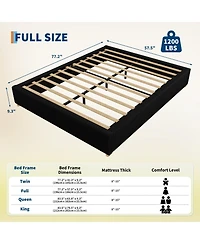 homfan Upholstered Low Platform Bed Frame with Round Wood Legs, No Headboard, Slat Support