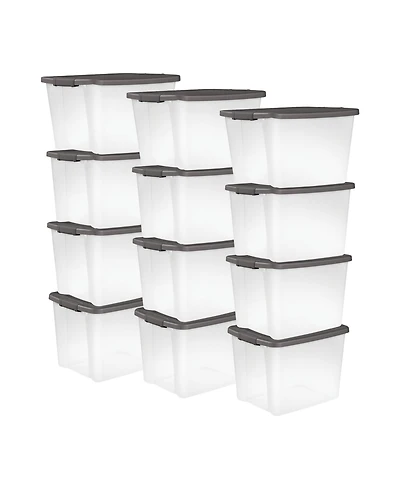 Sterilite ShelfTotes 50 Quart Clear Latched Plastic Storage Container, (12 Pack)
