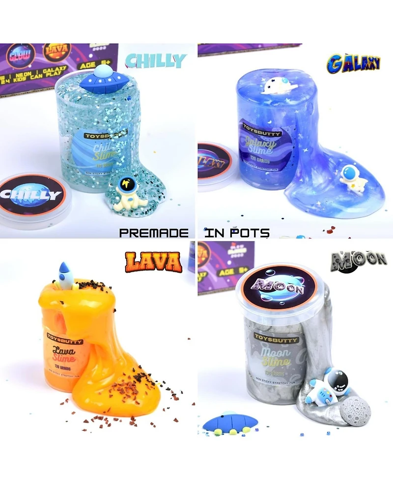 ToysButty Finoclay 6 Pack Different Scented Strechy Metallic Slime with 15 Space Charms and Mixins, Glow Neon and Clear Putty Toy Set for Girls Boys
