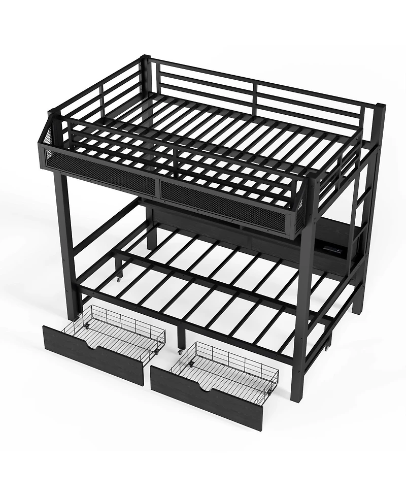 Streamdale Furniture Metal Bunk Bed with Storage, Usb, Led, Sofa Conversion