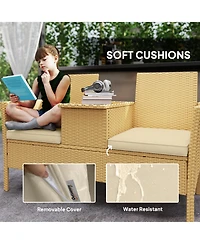 Outsunny Rat Patio Loveseat Wicker Sofa with Built-in Table